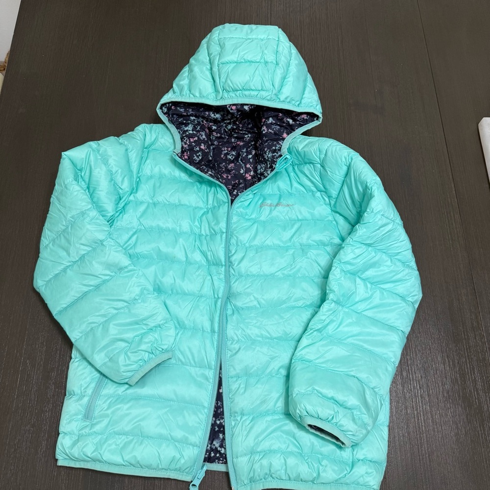 Eddie Bauer Kids Light Blue and floral Reversible Puffer Jacket